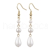 Teardrop Shell Pearl & Brass Dangle Earrings for Women EJEW-TA00513-1
