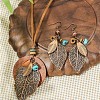 Bohemian Style Leaf Alloy & Wood Pendant Necklaces & Dangle Earrings Sets WG5D754-01-1