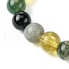 Natural Labradorite & Citrine & Black Onyx(Dyed & Heated) & Moss Agate Round Beaded Stretch Bracelets BJEW-JB10910-06-3