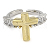 Brass Micro Pave Clear Cubic Zirconia Open Cuff Rings RJEW-Z046-06G-04-2
