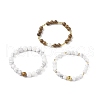 3Pcs 3 Style Natural Wenge Wood & Lava Rock & Synthetic Howlite Stretch Bracelets Set BJEW-JB08508-4