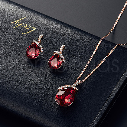 Teardrop Alloy & Rhinestone & Glass Pendant Necklace & Stud Earring Sets FS-WGD5ABC-01-1