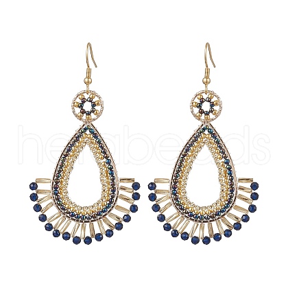 Handmade Seed Beads with Synthetic Blue Spinel Dangle Earrings EJEW-MZ00139-1