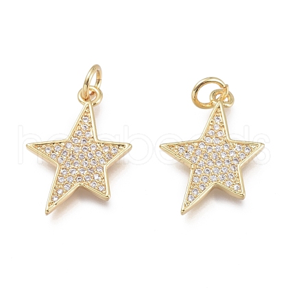 Brass Micro Pave Clear Cubic Zirconia Pendants KK-O127-02G-1