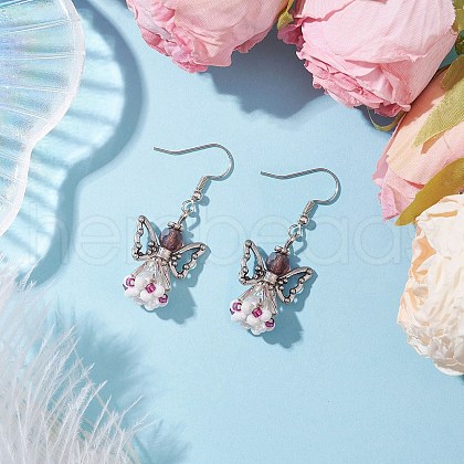 Angel Handmade Glass Seed Beads Dangle Earrings for Women EJEW-MZ00394-02-1