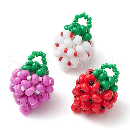 3Pcs 3 Colors Seed Beads Beaded Charms PALLOY-MZ00331-1