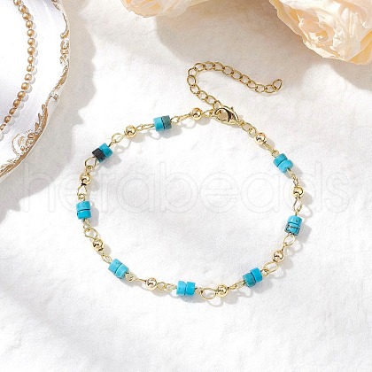 Brass Natural Magnesite Link Bracelets for Women BJEW-JB11683-06-1