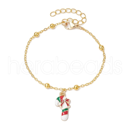 Christmas Candy Cane Alloy Enamel Charms Bracelets BJEW-JB11307-1