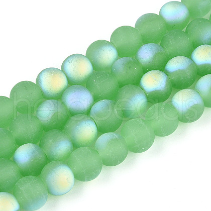 Frosted Imitation Jade Glass Beads Strands GLAA-T032-J8mm-MBB05-1
