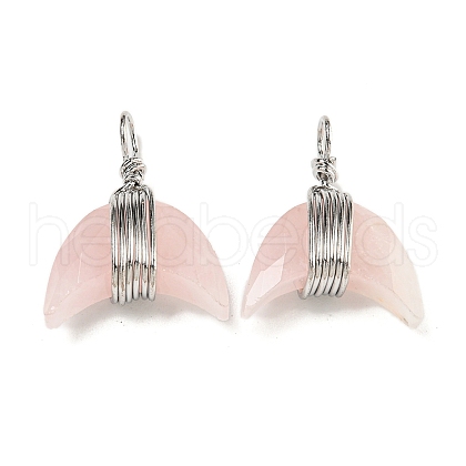 Natural Rose Quartz Copper Wire Wrapped Pendants G-B079-01P-02-1