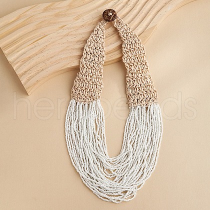 Bohemia Style Multi-strand Glass Seed Beaded Bib Necklaces for Women NJEW-G149-01D-1