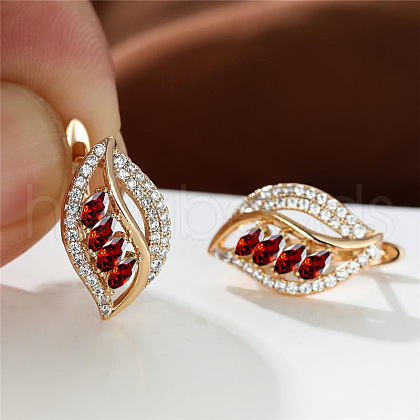 Leaf Brass Micro Pave Cubic Zirconia Hoop Earrings WG08CC9-10-1