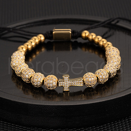 304 Stainless Steel Micro Pave Cubic Zirconia Braided Beads Bracelets WG0F93D-16-1