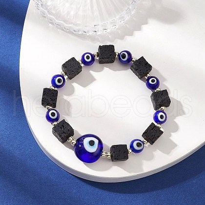 Natural Lava Rock & Handmade Lampwork Beads Stretch Bracelets BJEW-JB11984-04-1