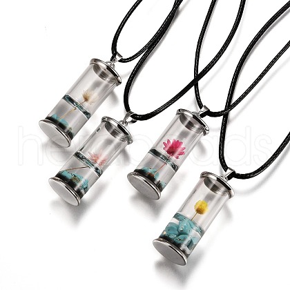 Glass Wishing Bottle Leather Cord Pendant Necklaces NJEW-Z009-A-1