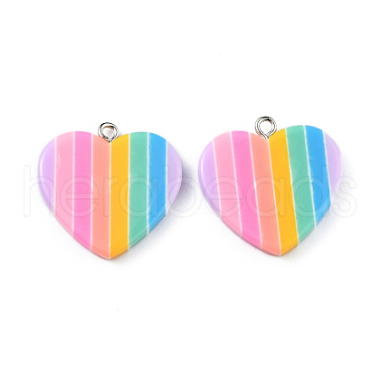 Rainbow Heart Resin Pendants CRES-O003-02-1