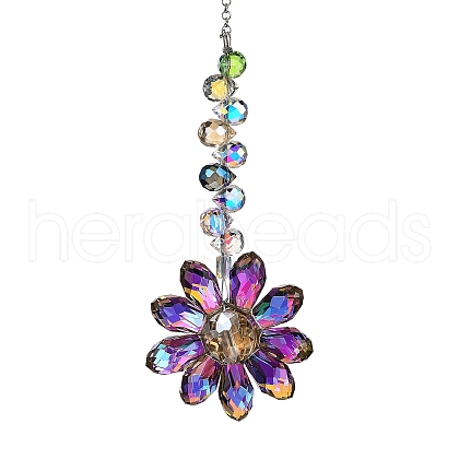 Glass Flower Hanging Suncatchers HJEW-C009-01F-1