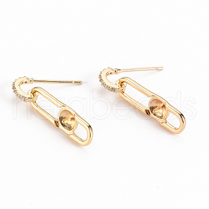 Brass Micro Pave Clear Cubic Zirconia Stud Earring Findings KK-S356-261-NF-1