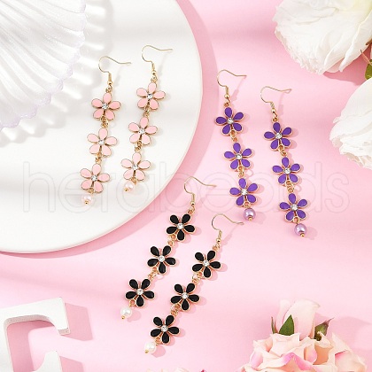 3 Pairs 3 Colors Zinc Alloy Enamel Flower Dangle Earrings EJEW-JE06462-1