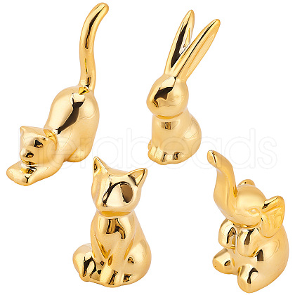   4Pcs 4 Styles Plating Porcelain Animal Figurines DJEW-PH0001-41-1