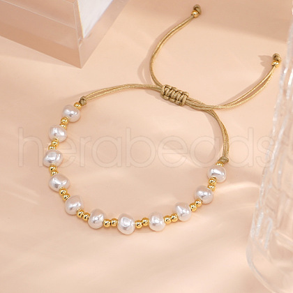 Minimalist Brass & Potato Imitation Pearl Braided Beaded Adjustable Bracelets Handmade with Precision FA7556-1