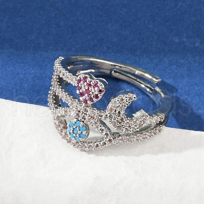 Brass Micro Pave Cubic Zirconia Finger Rings for Women RJEW-C129-05P-1