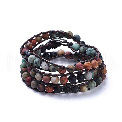 Three Loops Frosted Natural Gemstone Beads Wrap Bracelets BJEW-JB04246-1