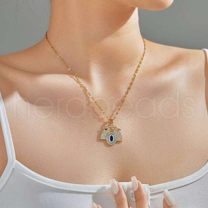 Brass Blue Enamel Fan with Oval Pendant Necklaces CL4028-5-1