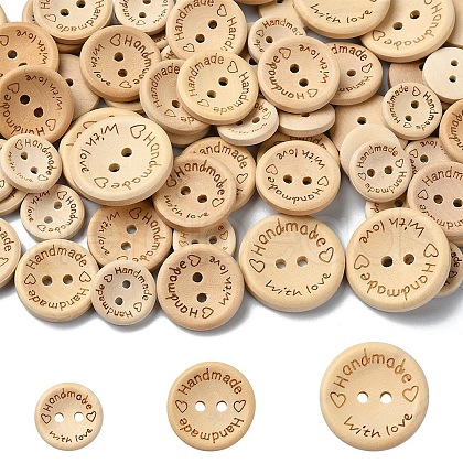 100Pcs 5 Styles Wooden Buttons BUTT-YW0001-03-1