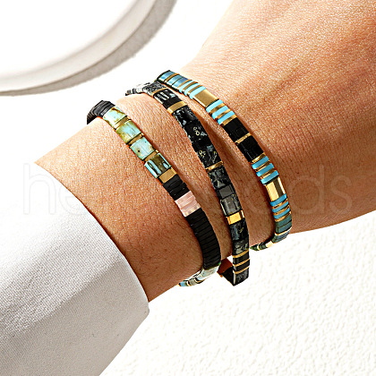 3Pcs Bohemian Black Gold Blue Stretch Bracelet Sets IP2629-1