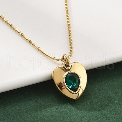 304 Stainless Steel Green Cubic Zirconia Pendant Neckalces for Women NJEW-C078-01A-G-1