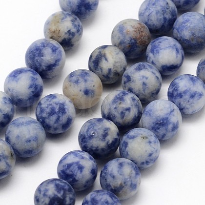 Natural Blue Spot Jasper Round Bead Strands G-D679-12mm-1