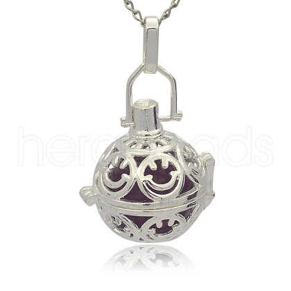 Silver Color Plated Brass Hollow Round Cage Pendants KK-J216-07S-1