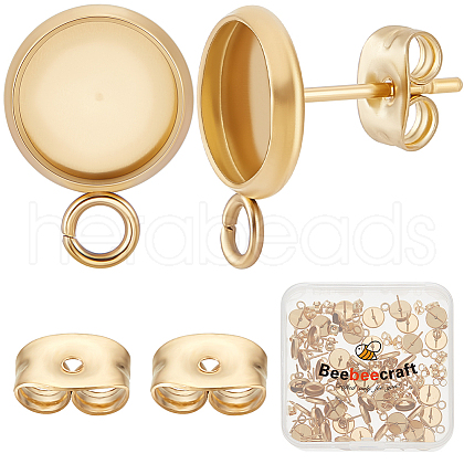 Beebeecraft 50Pcs Flat Round 304 Stainless Steel Stud Earrings Findings STAS-BBC0005-85B-1