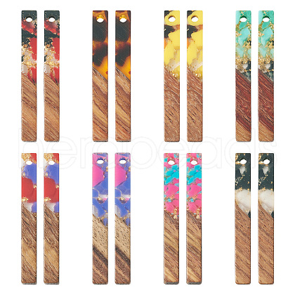 16Pcs 8 Colors Transparent Resin & Walnut Wood Big Pendants RESI-TA0002-53-1