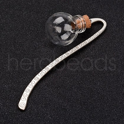 Round Tibetan Style Alloy Glass Wishing Bottle Bookmarks AJEW-JK00108-01-1