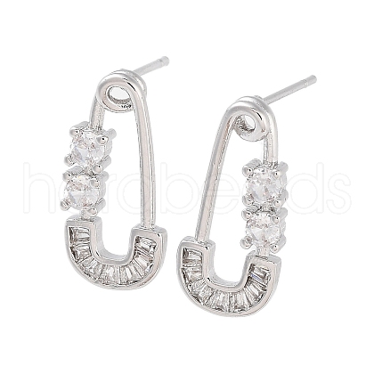 Safety Pins Shape Brass Stud Earrings EJEW-F332-04P-1