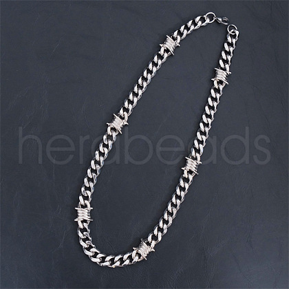 304 Stainless Steel & Zinc Alloy Thorned Cuban Link Chain Necklaces for Men FS-WGE9529-02-1