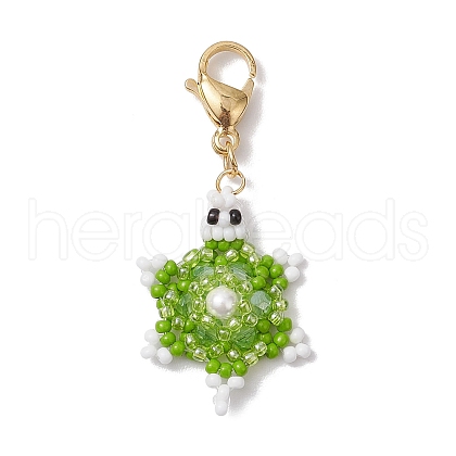 Sea Turtle Glass Seed Beads Pendant Decoration HJEW-MZ00124-02-1