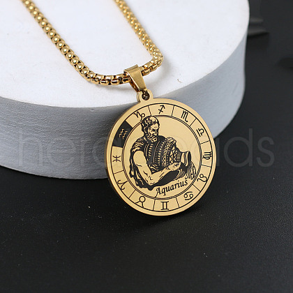 Flat Round with Constellation 201 Stainless Steel Pendant Necklaces WG10AD9-11-1