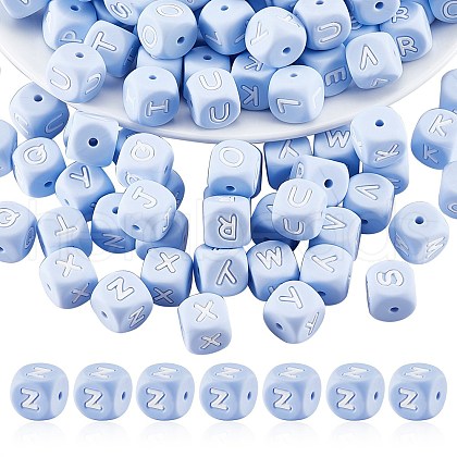 20Pcs Blue Cube Letter Silicone Beads 12x12x12mm Square Dice Alphabet Beads with 2mm Hole Spacer Loose Letter Beads for Bracelet Necklace Jewelry Making JX434Z-1