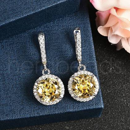 925 Sterling Silver Micro Pave Cubic Zirconia Dangle Hoop Earrings EJEW-F371-01B-02-1