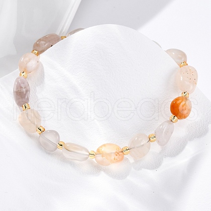 Natural Cherry Blossom Agate Beaded Bracelets for Women G-P563-07P-15-1