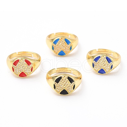 Adjustable Real 18K Gold Plated Brass Enamel Finger Rings RJEW-L071-32G-1
