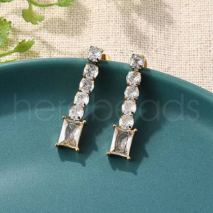 304 Stainless Steel Clear Cubic Zirconia Tassel Stud Earrings EJEW-Z094-01F-G-1