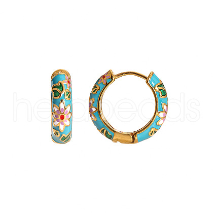 Chinese Retro Stainless Steel Enamel Ring with Flower Pattern Hoop Earrings BB7359-2-1