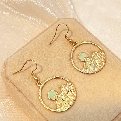 304 Stainless Steel Flat Round with Mountain Dangle Earrings EJEW-B122-03G-1