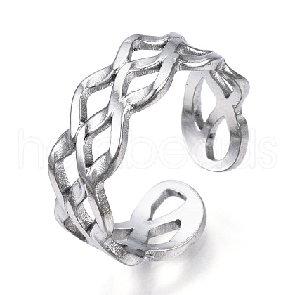 Non-Tarnish 304 Stainless Steel Wave Open Cuff Ring RJEW-N040-36-1