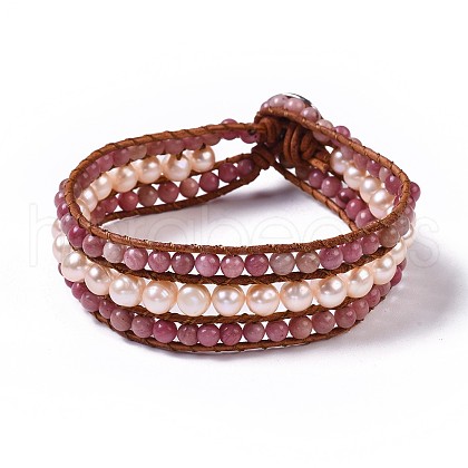 Natural Rhodonite Beaded Cord Bracelets BJEW-K214-A01-1