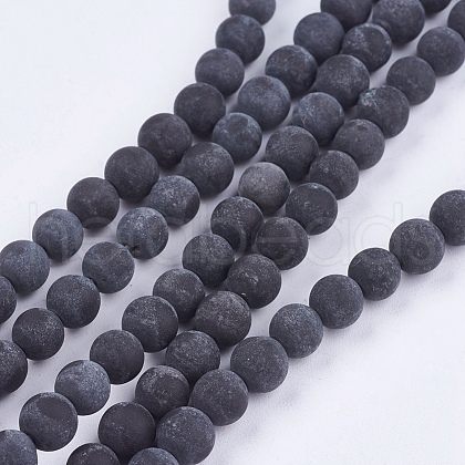 Natural Black Stone Bead Strands G-R193-01-6mm-1